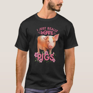 Camiseta Eu Amo Suínos Muito Bem, Motivo De Porco Jovem