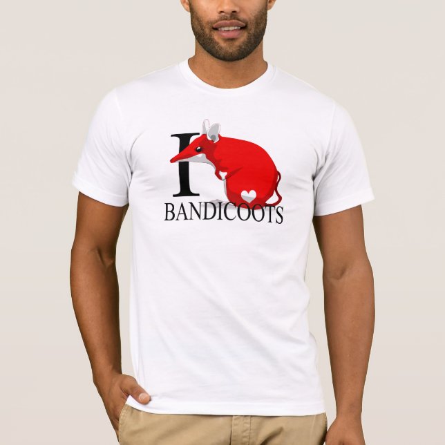 Camiseta Eu amo t-shirt dos Bandicoots (Frente)