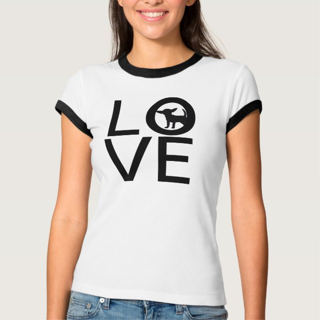 Camiseta Eu amo | T-Shirt solteiro de cão preto (Frente)