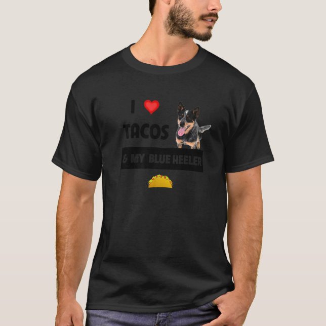 Camiseta Eu Amo Tacos E Minha Comida De Cachorro Azul Mexic (Frente)