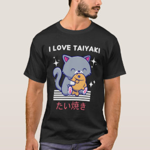 Camiseta Eu Amo Taiyaki Cute Kawaii Cat Eats Taiyaki Japane