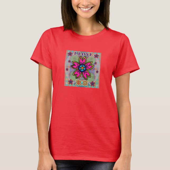 Camiseta "EU AMO TOKYO" Flores Kanji Shirt (Frente)