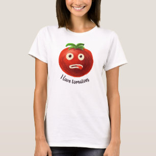 Camiseta Eu Amo Tomates Kawaii Culinária