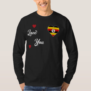 Camiseta Eu amo Uganda com bandeira de Uganda em um Heart U