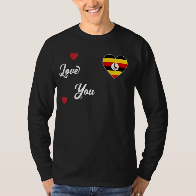 Camiseta Eu amo Uganda com bandeira de Uganda em um Heart U (Frente)