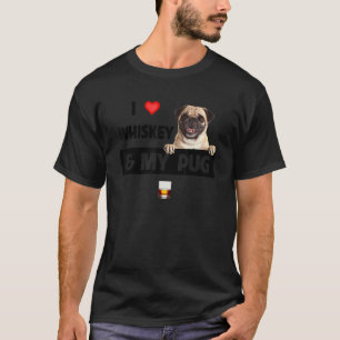 Camiseta Eu Amo Uísque E Minha Pug Mãe Pai Cão Bebendo Sho