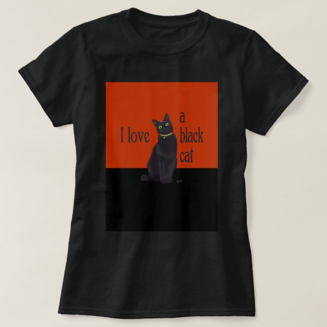 Camiseta Eu amo um gato preto (Frente do Design)