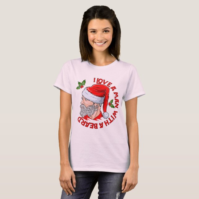Camiseta Eu Amo Um Homem Com Uma Barba Papai Noel (Frente Completa)