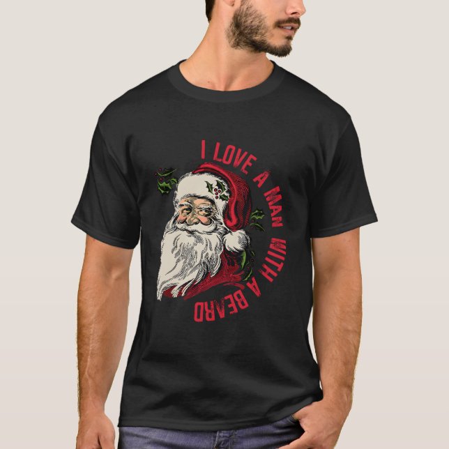 Camiseta Eu Amo Um Homem Com Uma Barba Retro Papais noeis V (Frente)