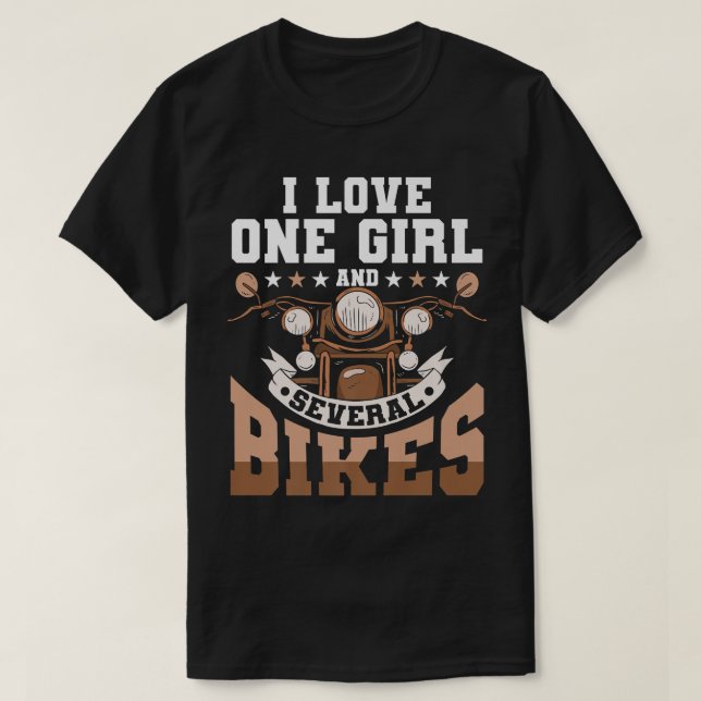 Camiseta Eu Amo Uma Rapariga E Vários Bikers - Engraçado Bi (Frente do Design)