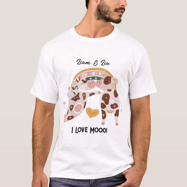 Camiseta Eu Amo Uma Vaca Mooo Bonita Personalizada Dando-Lh (Frente)