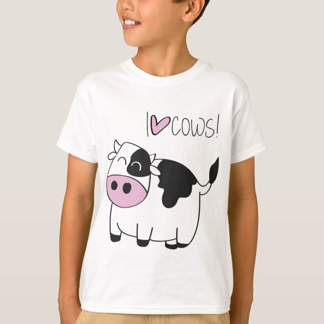 Camiseta Eu amo vacas - vaca engraçada bonito dos desenhos (Frente)