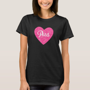 Camiseta Eu Amo Viagem de Coração Rosa Paris Para Mulheres