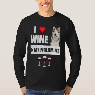 Camiseta Eu Amo Vinho e as Patinhas do Meu Malamute do Alas