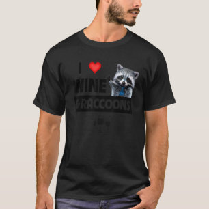 Camiseta Eu Amo Vinho e Guaxinins Rua Coon Amantes de Gatos
