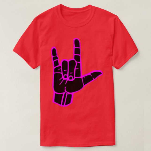 Camiseta EU AMO VOCÊ assinar o contorno branco da mão negra (Frente do Design)