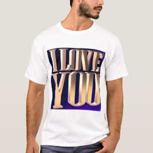 Camiseta Eu Amo Você design de tipografia de texto dourado.