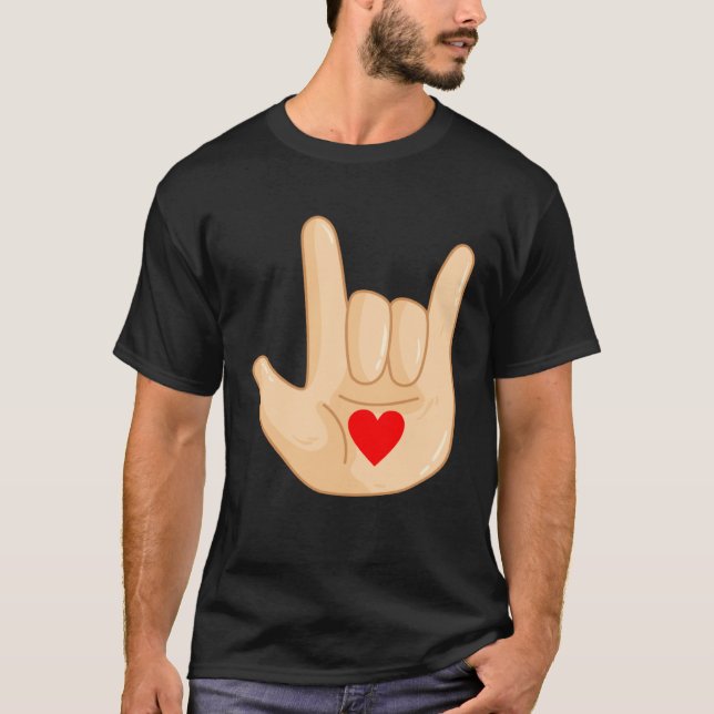 Camiseta Eu Amo Você Gesto De Mão Da Língua De Sinais Ameri (Frente)