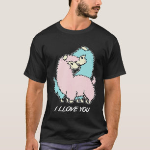 Camiseta EU AMO VOCÊ Llama Beijando Casal de Alpaca no Dia