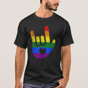 Camiseta Eu Amo Você Orgulho Lgbtq Língua de Sinais Coração