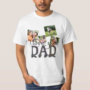 Camiseta Eu Amo Você Papai 4 Colagem de Fotos Textura de Ma