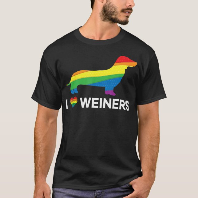 Camiseta Eu amo Weiners Dachshund Gay LGBT orgulho lésbico (Frente)