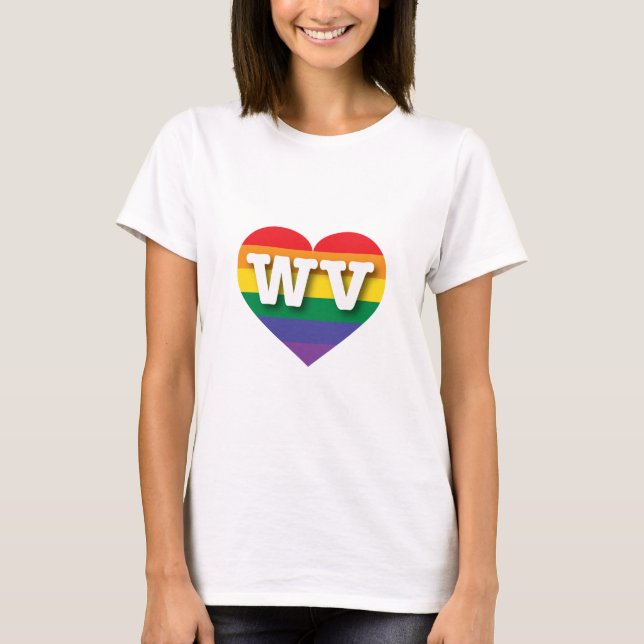 Camiseta Eu amo West Virginia Rainbow Heart (Frente)
