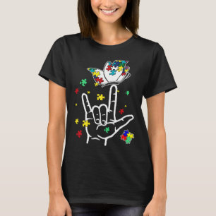 Camiseta Eu AmoVocê ILYMão Língua de Sinais Borboleta Autis