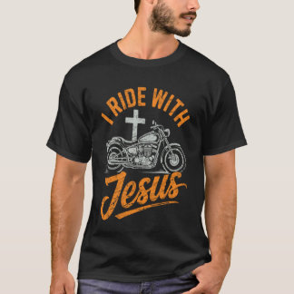 Camiseta Eu Ando com Jesus Motoqueiro Cristão Motociclismo