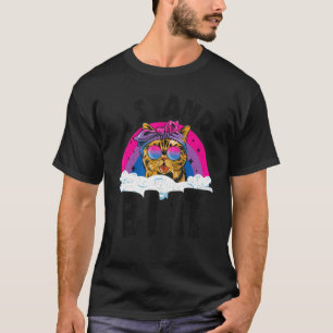 Camiseta Eu Apoio a Bandeira do Orgulho Bissexual do Gato A