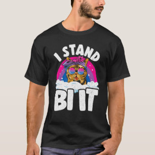 Camiseta Eu Apoio a Bandeira do Orgulho Bissexual do Gato A
