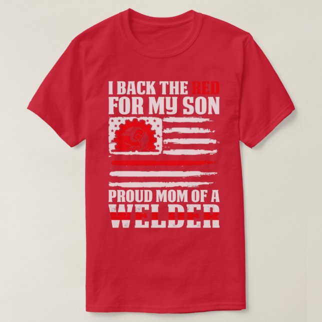 Camiseta Eu Apoio A Mãe Vermelha Orgulhosa Do Filho Soldado (Frente do Design)