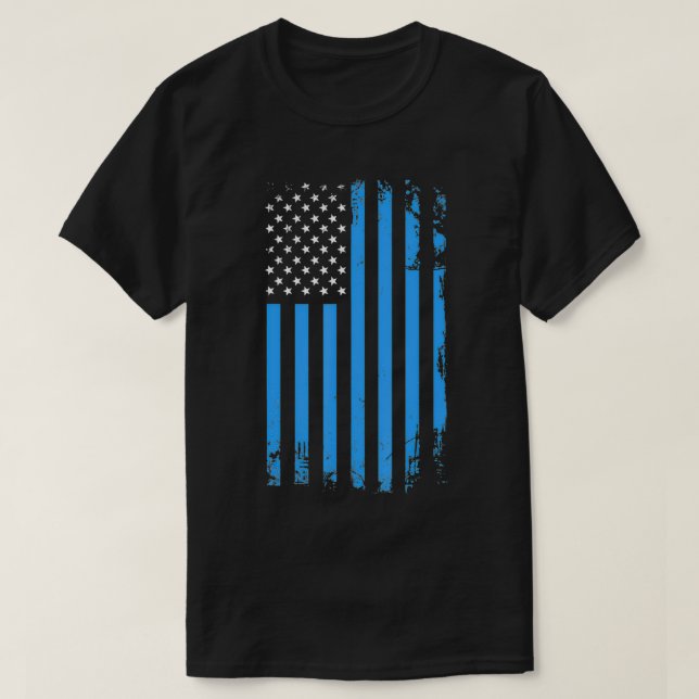 CAMISETA EU APOIO A POLÍCIA BLUE USA FLAG (Frente do Design)