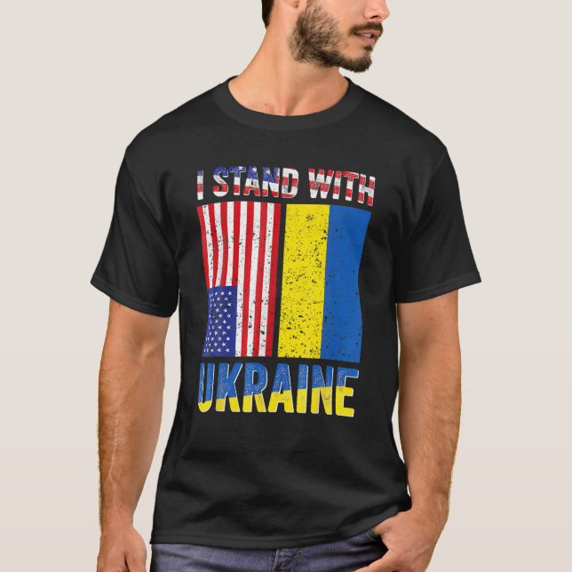 Camiseta Eu apoio a Ucrânia americano ucraniano (Frente)
