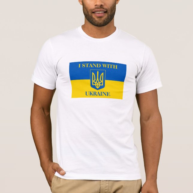 Camiseta Eu Apoio a Ucrânia & Bandeira Ucraniana & Tridente (Frente)