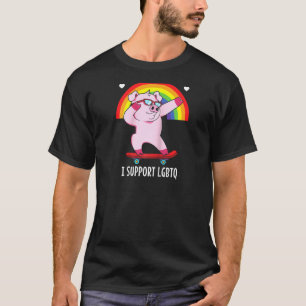 Camiseta Eu Apoio Lgbtq Pig Lgbt Flag Raglan