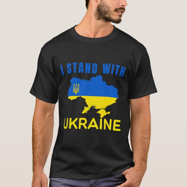 Camiseta Eu apoio o mapa emblema da bandeira da Ucrânia (Frente)