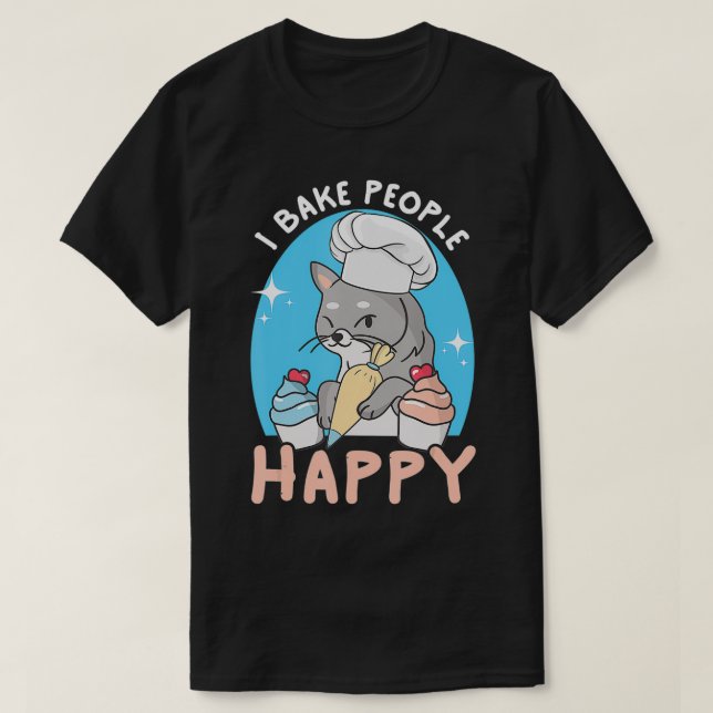 Camiseta Eu Assar Pessoas Feliz Chef Felino Gato Banhando d (Frente do Design)