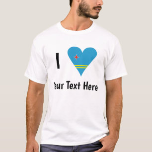 Camiseta Eu (Bandeira de Aruba Coração Amor) Seu Texto