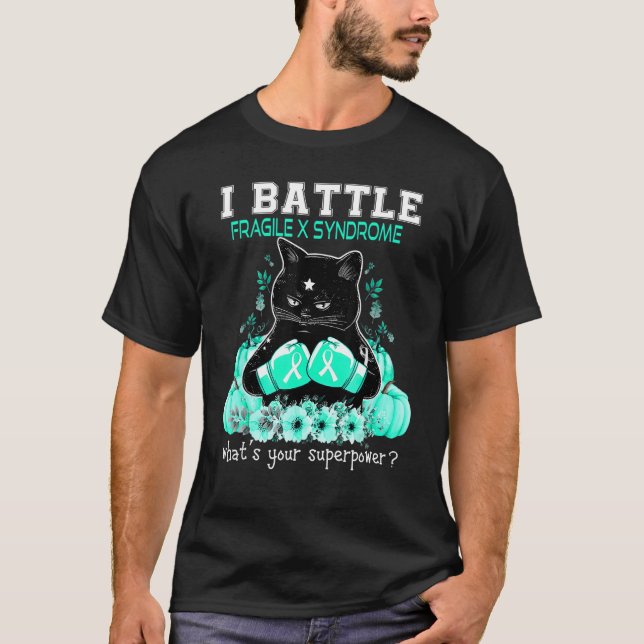 Camiseta Eu Batalho Gato de Conscientização da Síndrome do  (Frente)