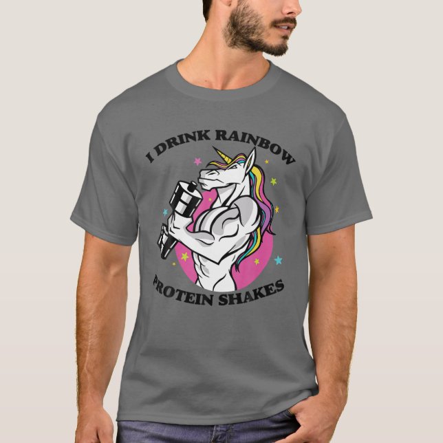 Camiseta Eu Bebo Batidos de Proteína Arco-íris - Ginásio Un (Frente)