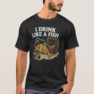 Camiseta Eu Bebo Como um Peixe Edição Pirata Engraçado Bebe