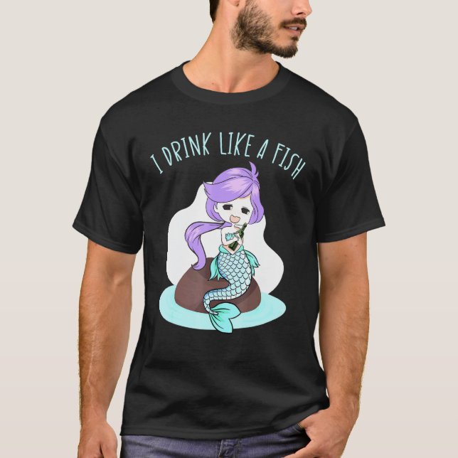 Camiseta Eu Bebo Como Uma Sereia De Peixe Vinho De Conto Má (Frente)