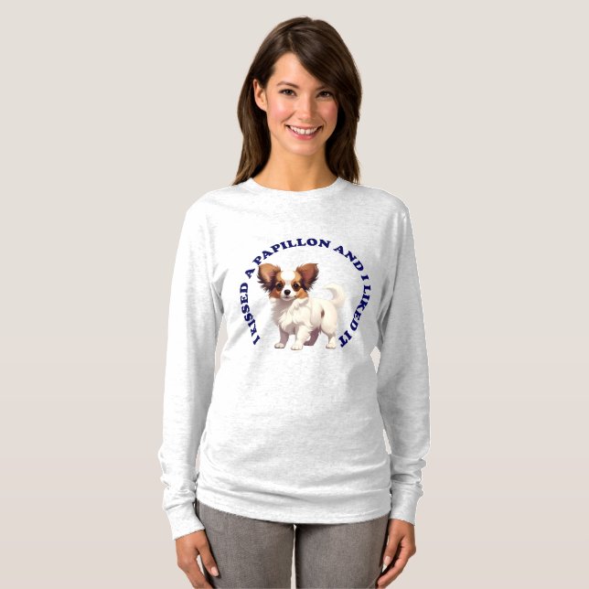 Camiseta Eu Beijei um cachorrinho Papillon (Frente Completa)