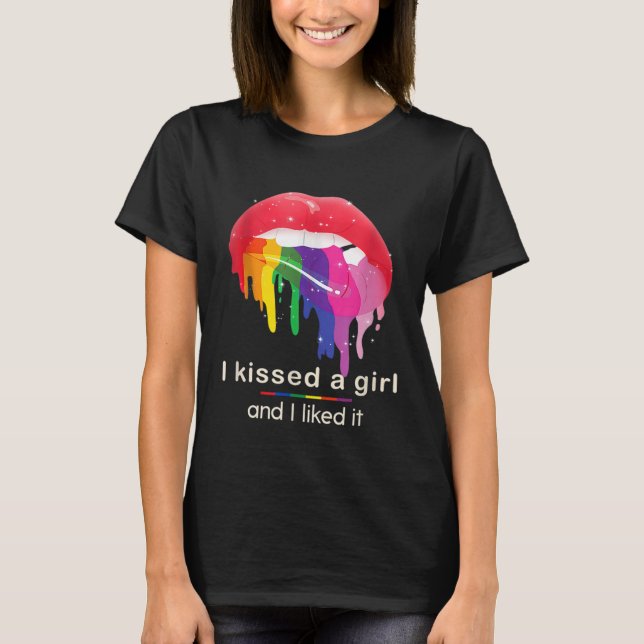 Camiseta Eu beijei uma garota e gostei dele, Bi Pride Lábio (Frente)