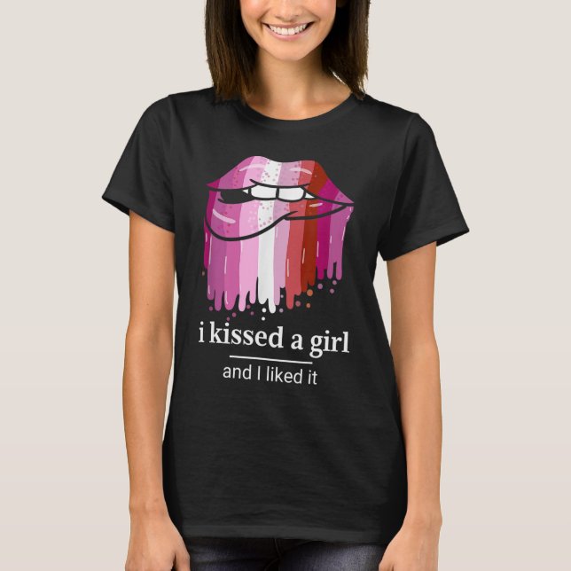 Camiseta Eu beijei uma garota e gostei dele, Bi Pride Lábio (Frente)