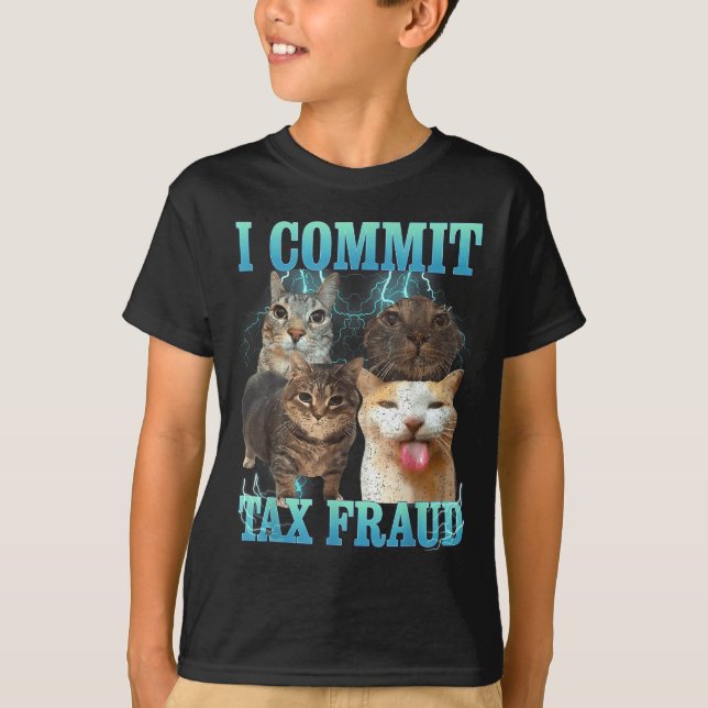 Camiseta Eu Cometo Fraude Fiscal Gato Engraçado Meme Bootle (Frente)