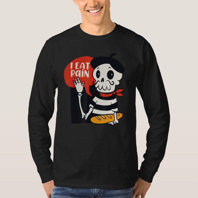 Camiseta Eu Comi Dor No Esqueleto Francês Linguagem Pun Mem (Frente)
