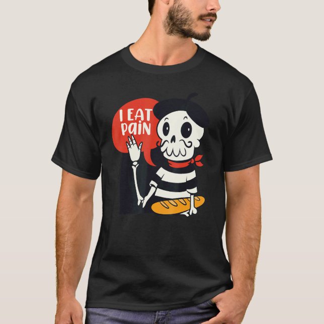 Camiseta Eu Comi Dor No Esqueleto Francês Linguagem Pun Mem (Frente)