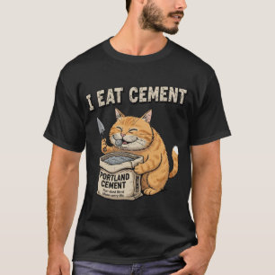 Camiseta Eu Como Cimento Gato Engraçado Construção Gato Eng